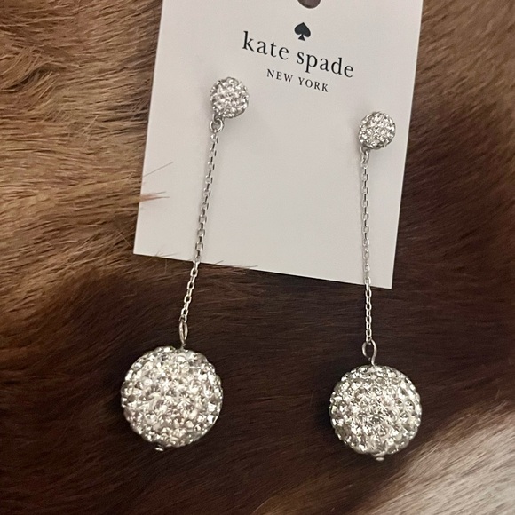 🏷️ kate spade ♠️• razzle dazzle linear dangling silver rhinestone earrings - Picture 9 of 16